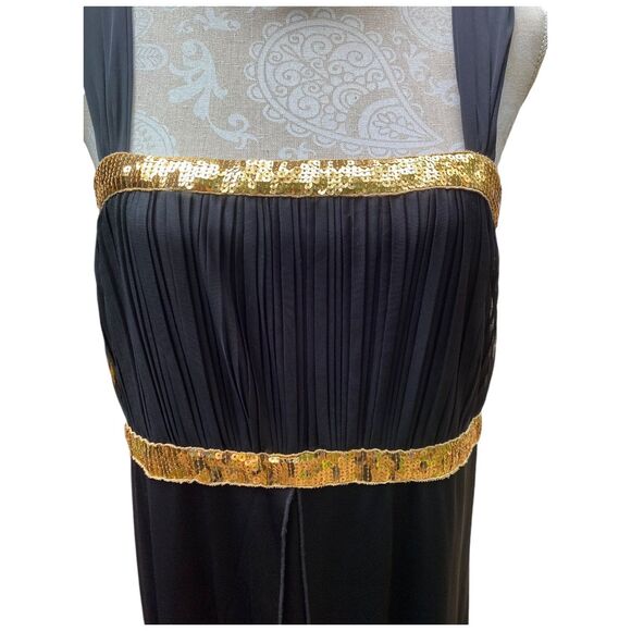 Nikki Mae Black Gold sequinned trim Empire Waist Evening Prom Maxi dress size 20 - Picture 5 of 9